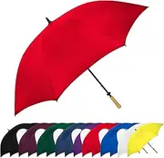 StrombergBrand Large Golf Windproof Umbrella 62 Arc Size for Men & Women – Rain Protection Outdoor Umbrellas with Wooden Handle – Manual Opening, Rustproof, Lightning Resistant, Red