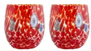 Pair of Murano Glass Drinking Glass Tumbler Red Multi Hand Made Millefiori