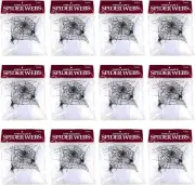 12 Bags Stretchable Spider Web Webbing Cobweb Halloween Props w Spiders (1 dz)