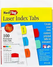 Redi-Tag Laser Printable Index Tabs, Permanent Adhesive, 1-1/8 x 1-1/4 Inches, 100 Tabs per Pack, Assorted Colors (33120)