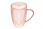 Tempa Amour Pink Tinted Double Walled Drinking Glassware Mug Jug w Gold Rim