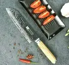 Santoku Knife 67 Layers Damascus Steel Wood Handle Hammered Chef Beef Slicing 7"
