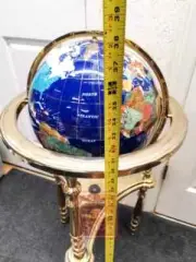 36" Gemstone World Blue Globe Chrome Stand, Semi Precious Stones, w/Compass