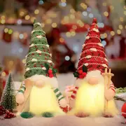 2PCS Christmas Gnomes Plush with Light 28CM, Handmade Swedish Tomte Santa Gnomes Plush Leaves Berries Hat Christmas Decor