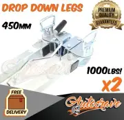 2 x DROP DOWN LEGS CARAVAN CORNER LEGS SIDE STABILIZERS TRAILER STAND 450mm