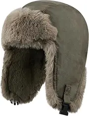 [Croogo] Eskimo Hat Russian Ushanka Cossack Trooper Hat Leather Trapper Aviator Hats Fur Lined Earflap Winter Cap Snow Ski Hats, Dpl1-gray, One Size