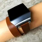 Brown Double Wrap Soft Leather Band Strap Bracelet for Fitbit Ionic Smartwatch