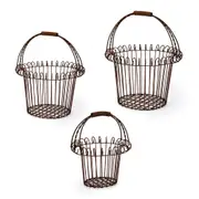 3pc A.FRESCO Round Metal Vintage Garden/Patio Planter Storage Basket Set Rust