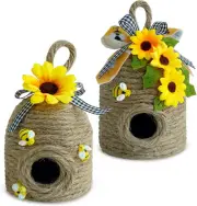 Bigger Bee Hive Decor,2 Pack Bumble Bee Rustic Decor Hive,Natural Bee House, Bum