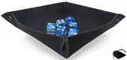 (6) 16mm Marbleized Blue Dice with Pouch + Dice Rolling Tray Black Felt Mat