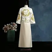 [JIMINISO] Thin Champagne-Colored Pearl Sequin Xiuhe Dress Bride Chinese Toast Hanfu Wedding Dress Dragon Phoenix Groom Tang Suit