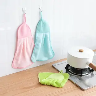 居家可掛式廚房純色超強吸水速干擦手巾珊瑚絨擦手布擦拭毛巾抹布