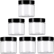 Clear 8Oz / 250g PET Plastic Refillable Jars Empty Cosmetic Containers Cases with Black Lid Cream Lotion Box Ointments Bottle Food Bottle Makeup Pot Jar (6 Pack)