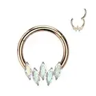 Piercing Ring Segment Steel Rose Five Rhinestone Marquise ( Ear, Daith , Septum)