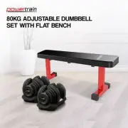 Powertrain 48KG Adjustable Dumbbell Set (Gold) & Stand with Height-Variable Benc
