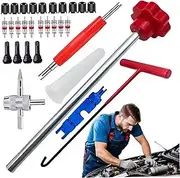 Tire Valve Stem Tool Kit(30Pcs), Practical Quick Changes Tire Repair Kit, Perfect for Replacing Leaky Valves in Cars, ATVs, Trucks, Motorcycles Valve Stem Tool