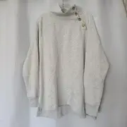 J Crew Factory Sz 2X Gray Wide Button-Collar Tunic Sweatshirt Cloudspun Fleece