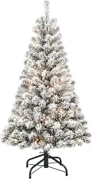 Artificial Christmas Tree Pre-lit Snow Flocked Xmas Home Décor Holiday Tree-THT