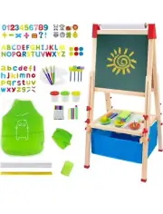 Kids Art Easel Magnetic Wooden Standing Toddlers Drawing Board with Paper Roll
