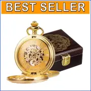 Elegant Skeleton Pocket Watch with Gold Roman Dial - Perfect Gift Boxed Style