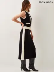 Monsoon Black Narla Side Stripe Knit Midi Skirt (F54724) | $150