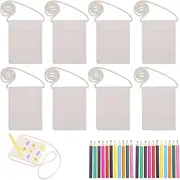 VireEyU 8-Piece Set of Painting Art Bags, 17 x 13 cm, Shoulder Bag, DIY Painting Case, with 20 Colourful Pens, DIY Kit, Beige, Ideal for Birthday Parties and Craft Kits