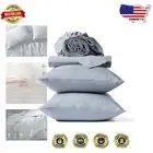 100% Organic Cotton Twin Percale Sheet Set - Steel Blue Crinkled Elegance