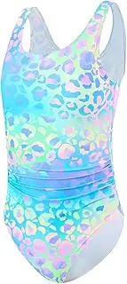 [DivingBirds] Girls' Swimsuit with Soft Pads, Children's One-Piece Swimsuit, Girls Elastic Width Straps, UV Swimwear, 8-13 Years, Blue