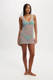 [Body] Body - Open Mesh V Front Beach Mini Dress - White/open mesh S WHITE/OPEN MESH