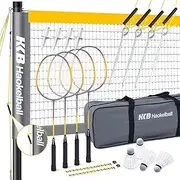 Haokelball Professional Badminton Set Badminton Sets for Backyards with Net Tension Adjuster, Badminton Rackets Set of 4, 4 Nylon Badminton Shuttlecocks and Carry Bag