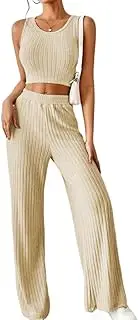 [Generic] Women's Two Piece Outfits Sweater Sets Knit Crop Tops and Long Wide Pants Tracksuit Lounge Sets