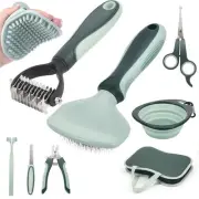 8 in 1 Pet Grooming Kit - Slicker Brush, Flea Comb, Shedding Tools, and Doubl...