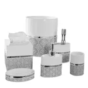 White and Gray Bathroom Accessories Set - 6 Piece Bathroom Accessory Set Incl...