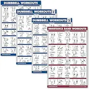 Palace Learning 4 Pack - Dumbbell Workout Posters Volume 1, 2 & 3 + Resistance Bands Exercise Chart - Set of 4 Posters (LAMINATED, 18" x 24")