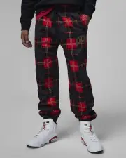 Brooklyn Fleece Jordan Kids Check Joggers Age 12-13 Sz L Black Red FB9432 010