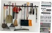 64'' Adjustable Garden Tool Organizer, Garage Storage System Hooks, Wall