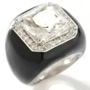 NWT HSN CL by Design 15.48ct Quartz White Topaz Enamel Sterling Silver Ring 8