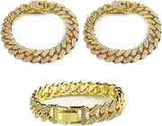 [JHJEWH] 3PCS Cuban Link Anklets for Women,Gold Rhinestone Diamond Bling Anklets,Layered Link Anklet Set,Punk Hip-hop Ankle Bracelets,Jewelry Gift for Women -10 inch, One Size, Alloy Steel, no gemstone
