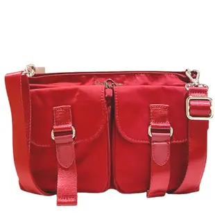 Kipling 紅色絲滑合成纖維材質素面雙口袋設計斜背包 #HB7365 (6.1折)