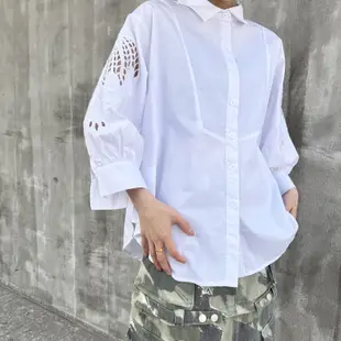 Y2 style▪️U造型網紗手袖襯衫▪️Y2style歐美設計款寬鬆韓版個性中大尺碼【f80318016】