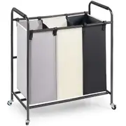 3-Section Laundry Sorter Cart with Wheels and Removable Waterproof Bags