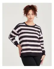 [Taking Shape] Active Cotton Stripe Sweatshirt in Eggplant/Dusty Lilac