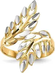 [Diamond2Deal] Women's 14k Yellow and White Gold Diamond-Cut Leaves Ring