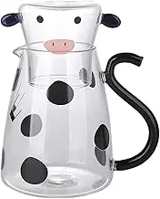 Cow Carafe and Glass Set 550ml Cute Creative Cow Shape Bedside Water Carafe and Glass Set Water Drinking Jug for Iced Tea, Milk, Coffee, Bedside and
