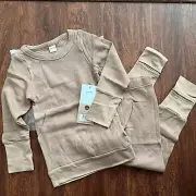 NWT Goumi Kids Natural Thermal Jogger Set SZ 4T Waffle Knit Toddler Pajamas Tan