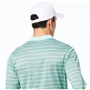【Lynx Golf】男款歐洲進口布料純棉絲光藍綠白條紋紋路胸袋款長袖POLO衫(綠色)