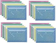 LORJE 20Pcs 5 Colors Plastic Envelopes with Snap Closure, Colorful Document File Envelopes Folder A4 Letter Plastic Folders