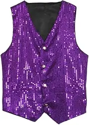 Purple Unisex Sequin Vest Waistcoat Dance Party Show Costume Mens Womens Boys Girls