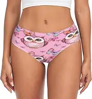 [RPLIFE] Adorable Watercolor Owls Pink Ladies Briefs, Breathable Underwear, Women's Stretch Underwear Panties, Adorable Watercolor Owls Pink, X-Large