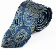 [Zasel] Mens Light Blue & Light Yellow Unique Paisley Patterned 8cm Neck Tie Light Blue, Light Yellow, Navy